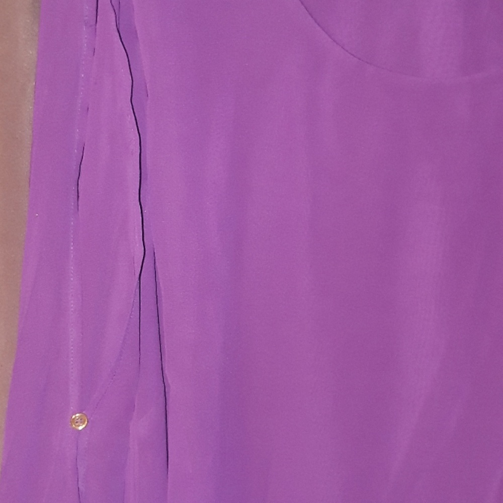 ** Zac & Rachel Sheer Lined Top Open Arm LS Plum - Picture 3 of 8